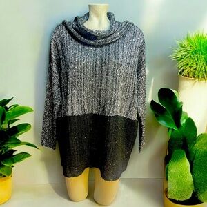 Antonio Melani Cowl Neck Boxy Tunic Sweater Black Silver Women's M